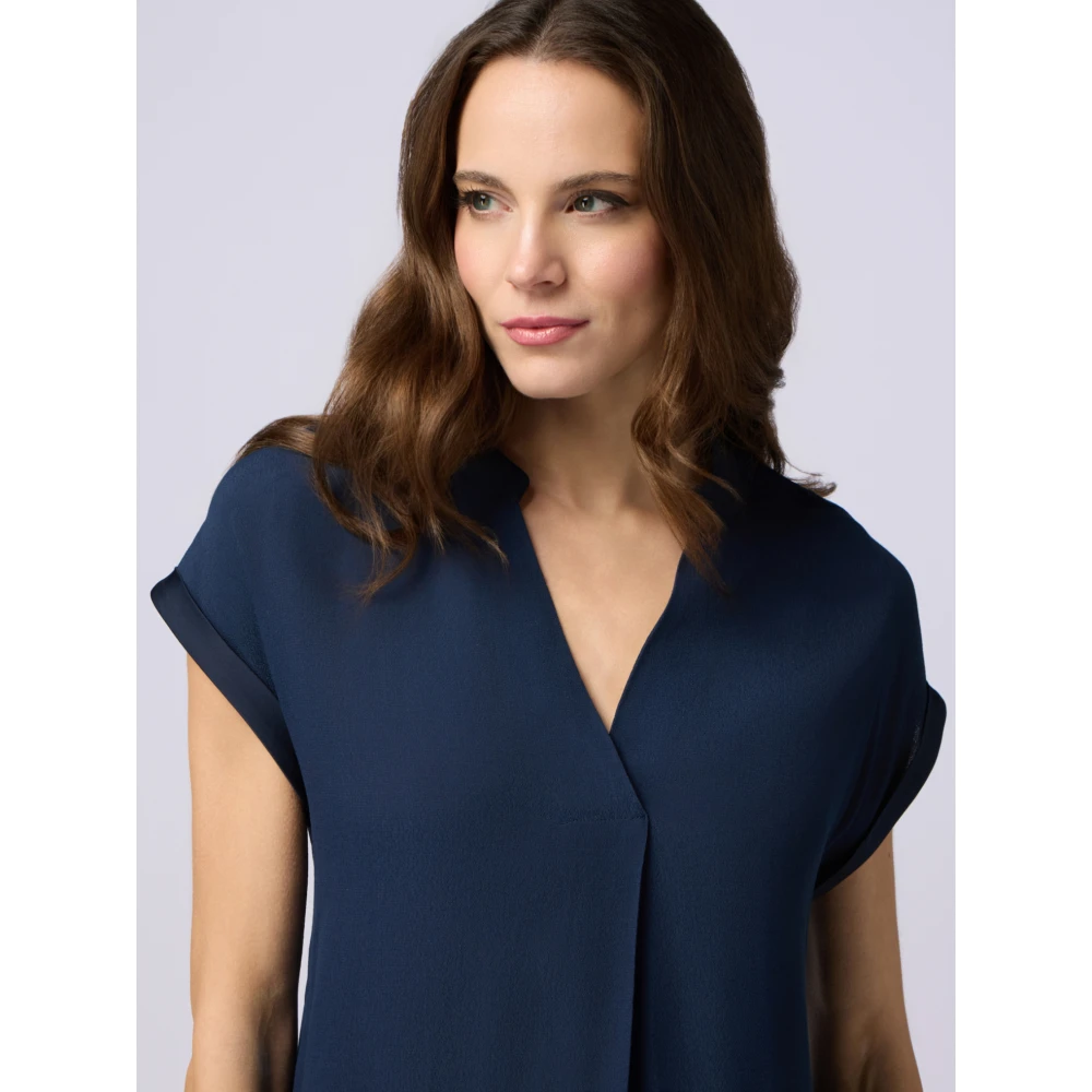 Oltre Viscose blouse met satijnen details Blue Dames