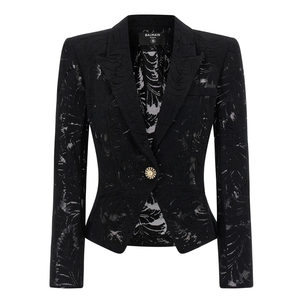 Balmain Women's Black 1-Button Fitted Lace Jacket - Blazers - 2XS - Jackets