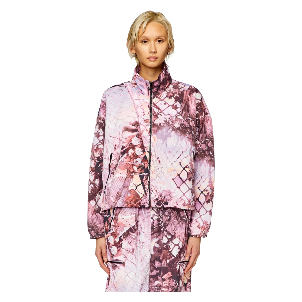 Diesel Nylon windbreaker with abstract print Multicolor Dames
