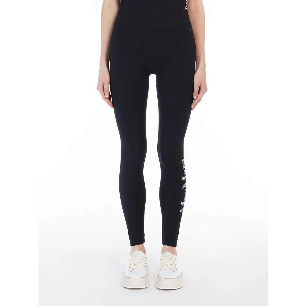 Max Mara Zwarte Leggings met Bedrukte Letters Black Dames