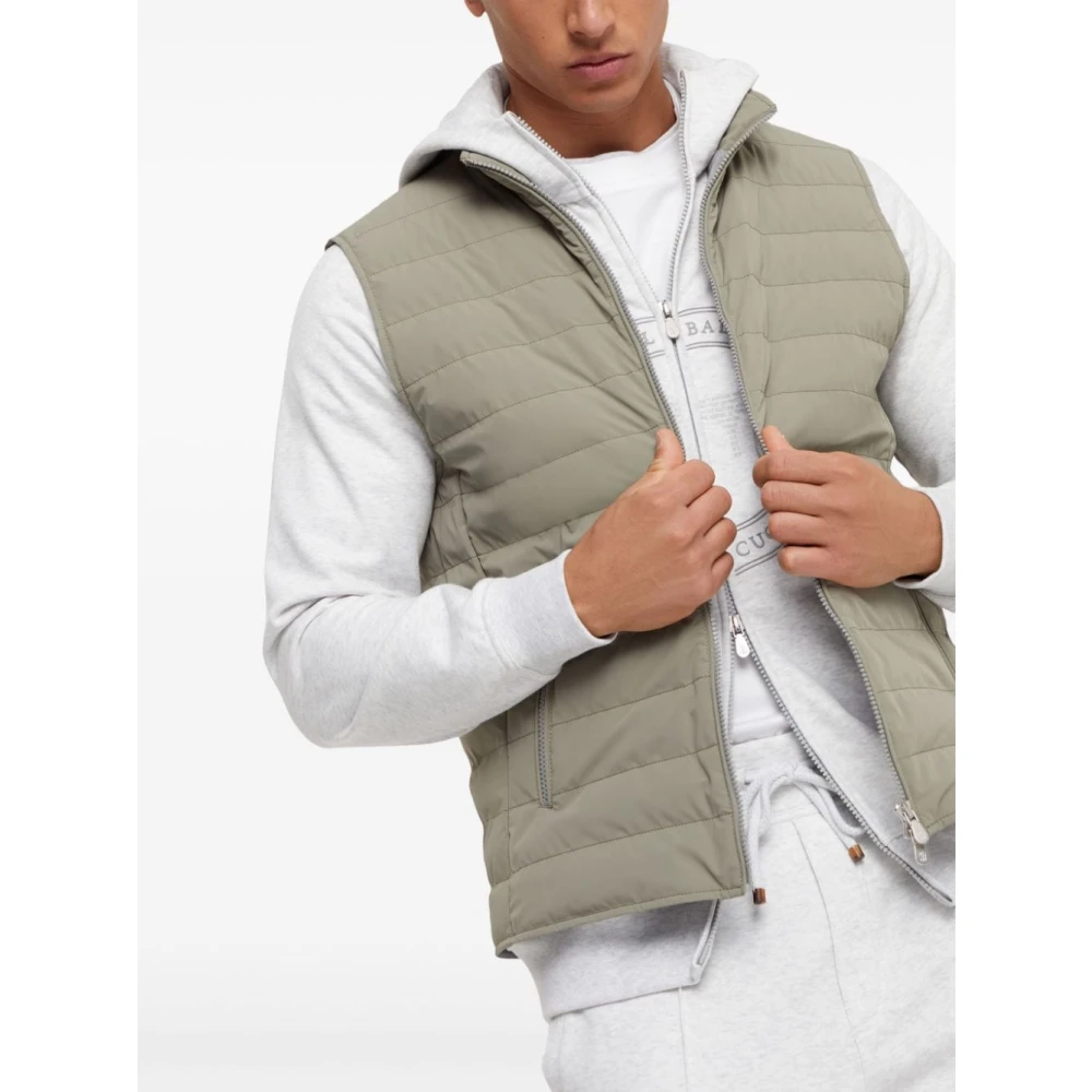 BRUNELLO CUCINELLI Gewatteerd Mouwloos Hoognek Jas Gray Heren