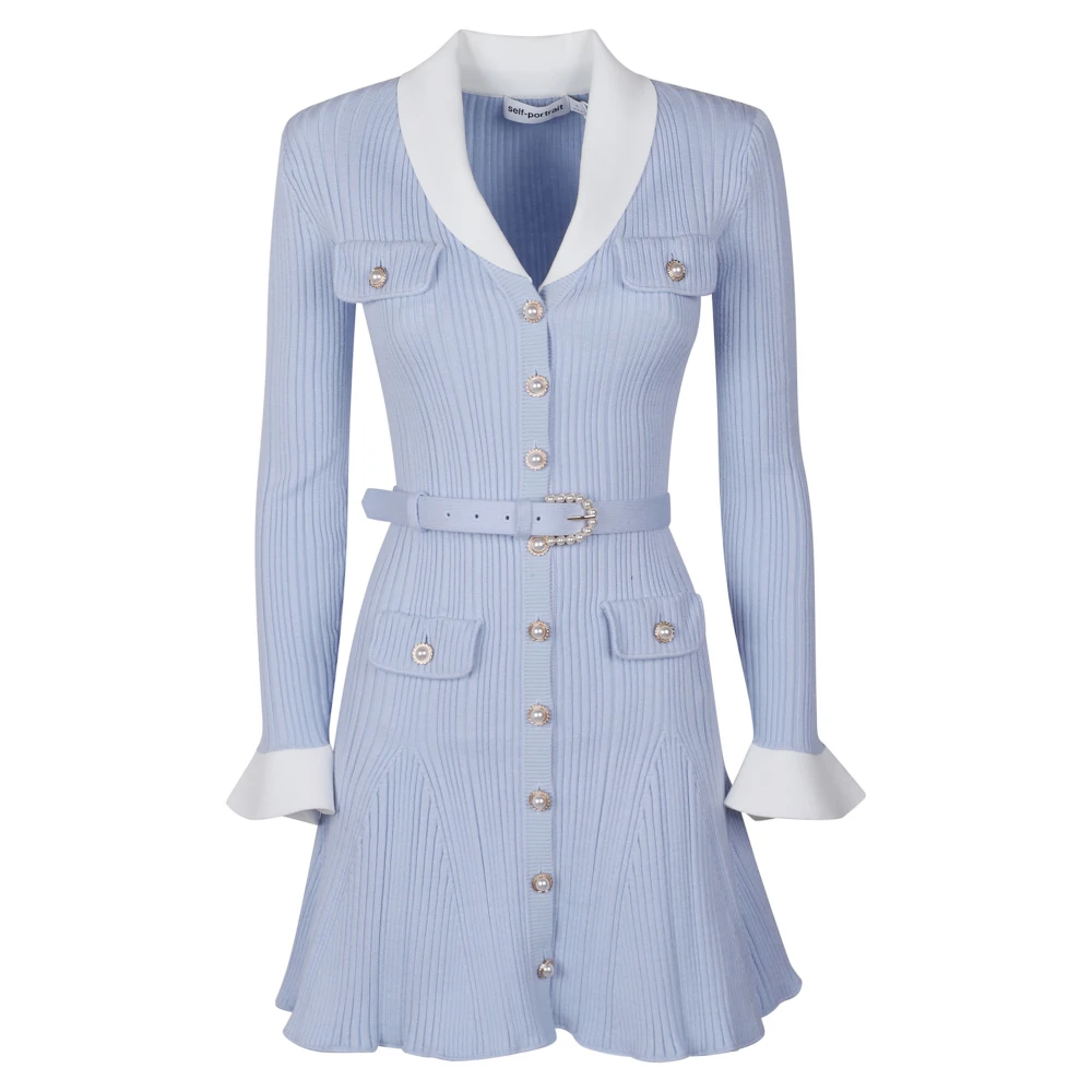 Self Portrait Donna Blu - Abito Corto In Maglia A Coste - Dresses - M