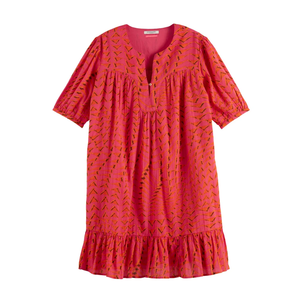 Scotch & Soda Gedrukte Crinkle Mini Jurk Red Dames