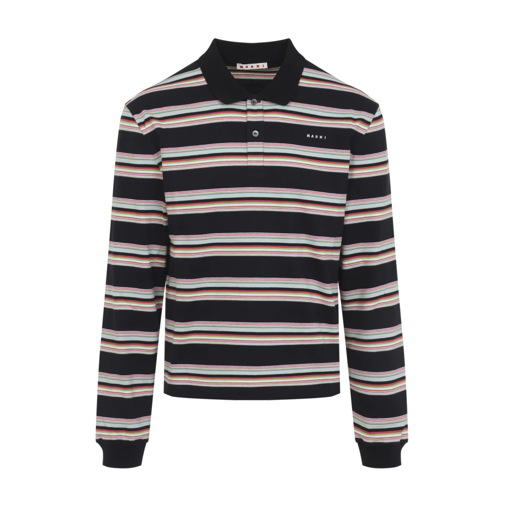 Marni Men's Multicolor Long-Sleeve Cotton Piqué Polo - Polo Shirts - M - Tops