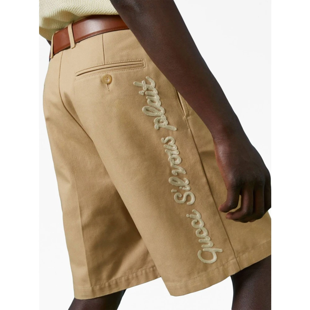 Gucci Logo-geborduurde Beige Bermuda Shorts Beige Heren