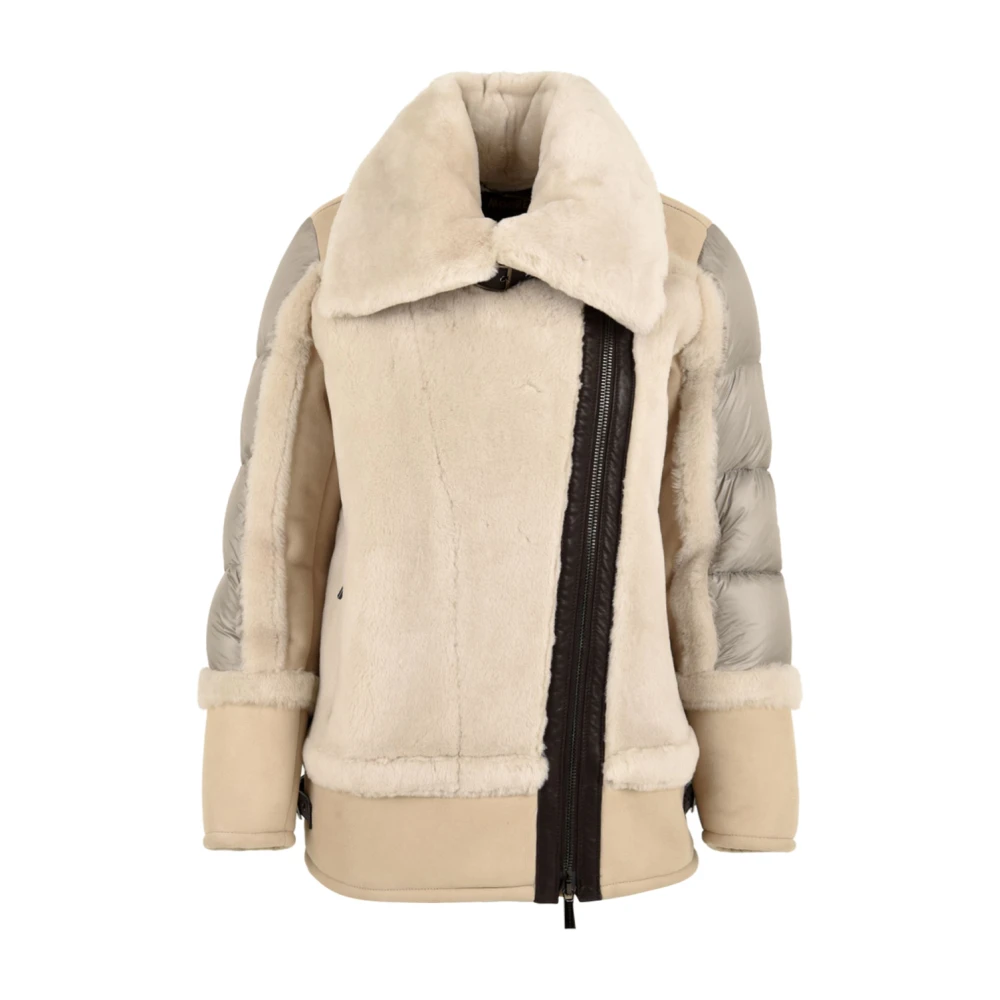 Moorer Women's Beige Winter Jackets,, Quilted Boudin Style Coats 2XS
