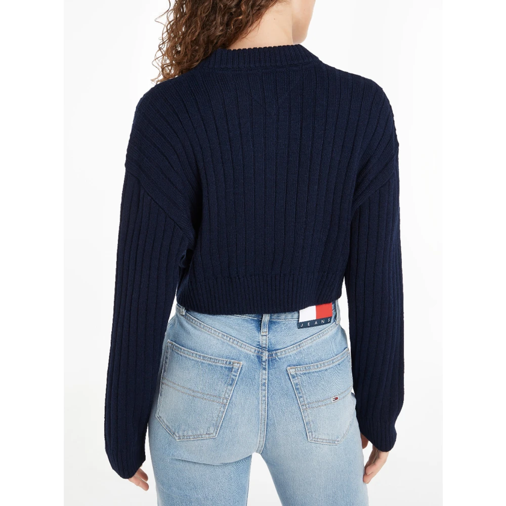 Tommy Jeans Blauwe Sweater met V Center Flag Blue Dames