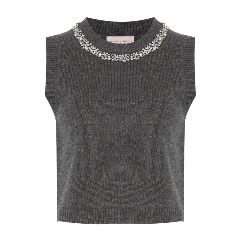 Semicouture Grijze Wol-Kasjmier Trui met Strass Versiering Gray Dames