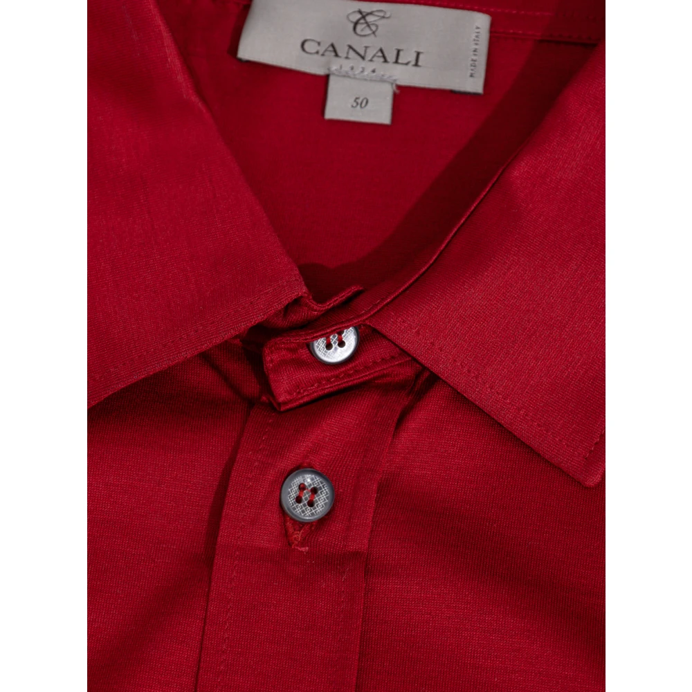 Canali Rode korte mouw katoenen overhemd Red Heren