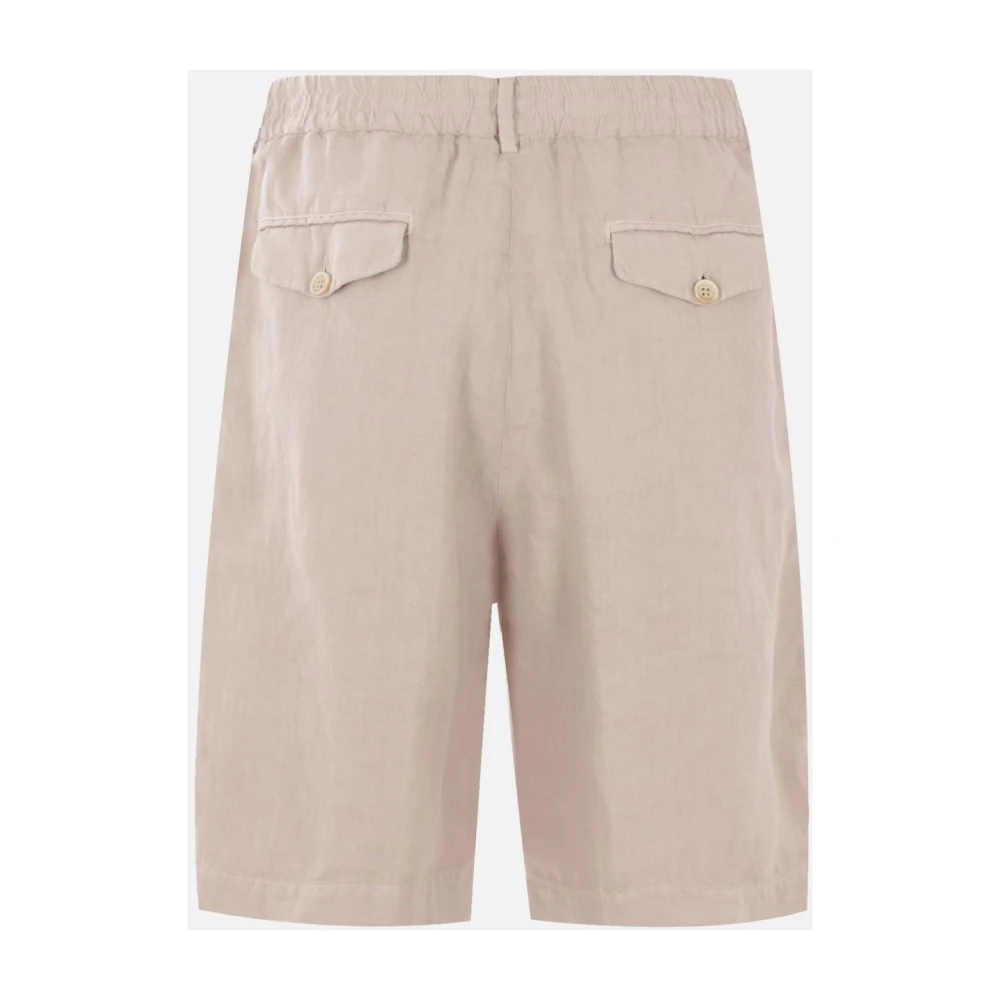 BRUNELLO CUCINELLI Beige Linnen Gabardine Elastische Taille Shorts Beige Heren