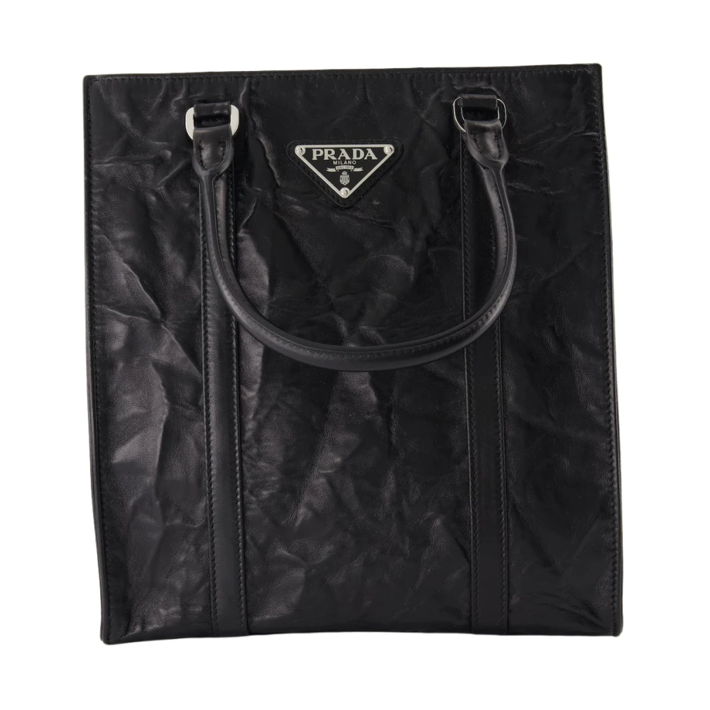 Prada Handtas met verstelbare band en metalen logo Black Dames