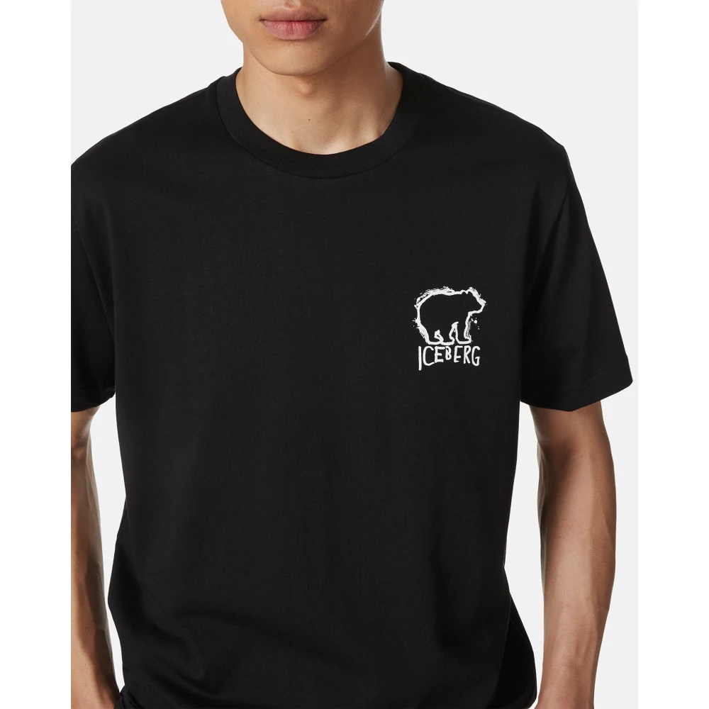 Iceberg Zwarte slim fit katoenen T-shirt met beerprint Black Heren