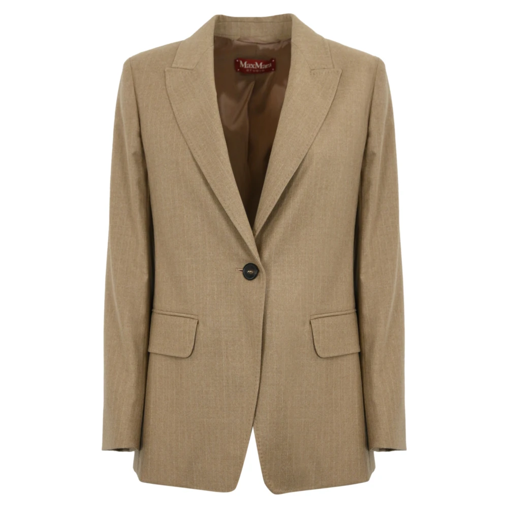Max Mara Studio Beige Wollen Blazer met Pinstripe Patroon Beige Dames