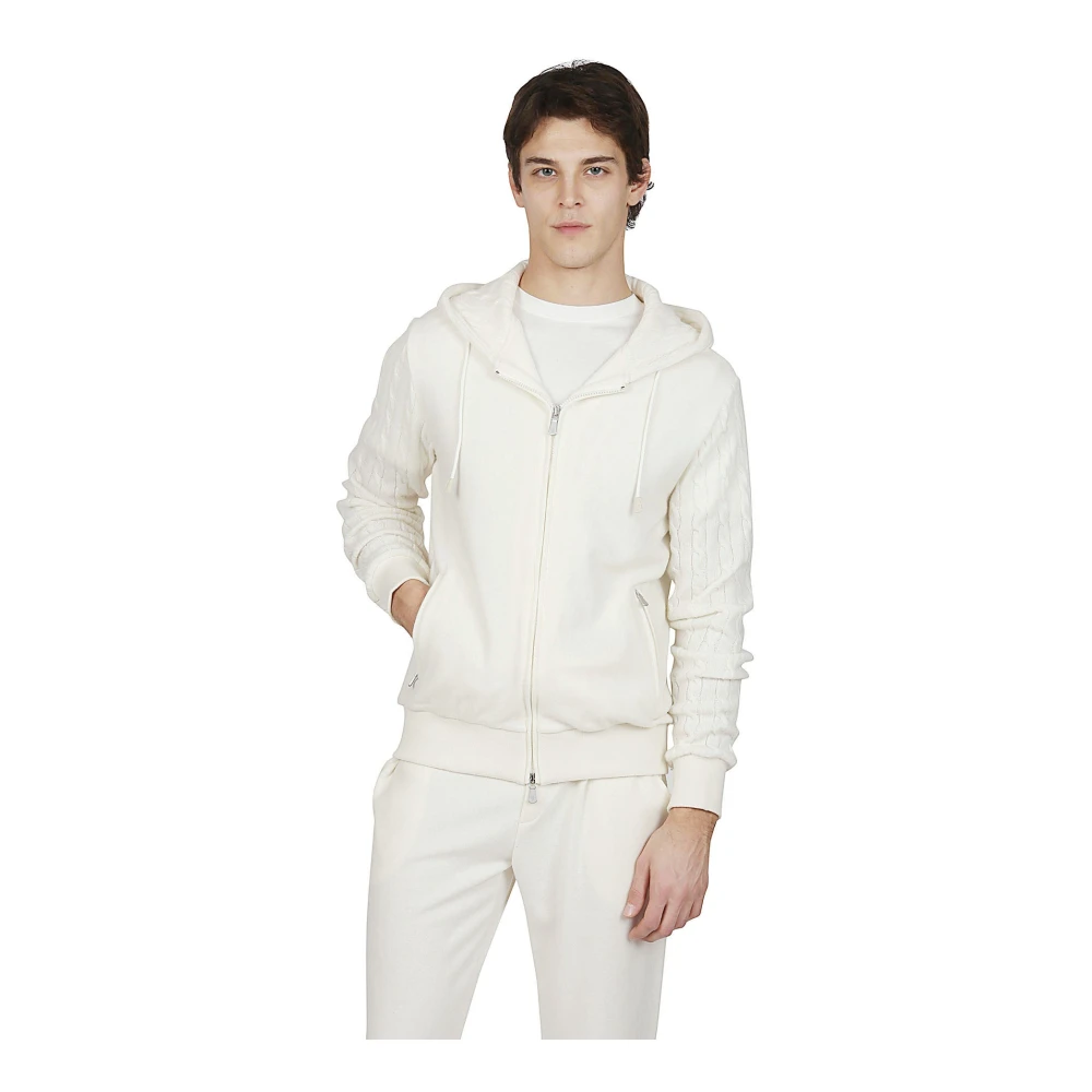 Eleventy Cashmere Hoodie Full Zip Jersey White Heren