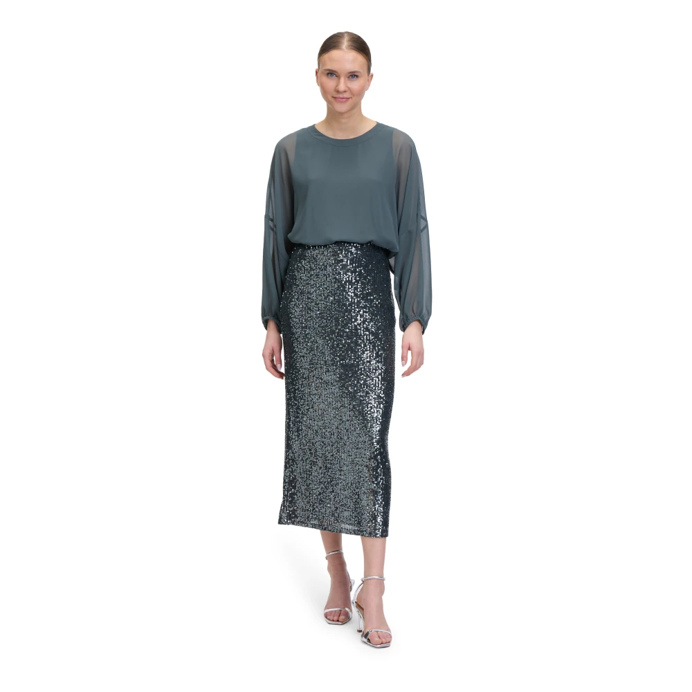 Vera Mont Pailletten Midi Rok met Elastische Taille Gray Dames