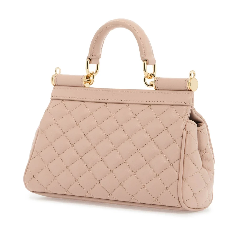 Dolce & Gabbana Gewatteerde Nappa Leren Handtas met Luipaardprint Voering Pink Dames