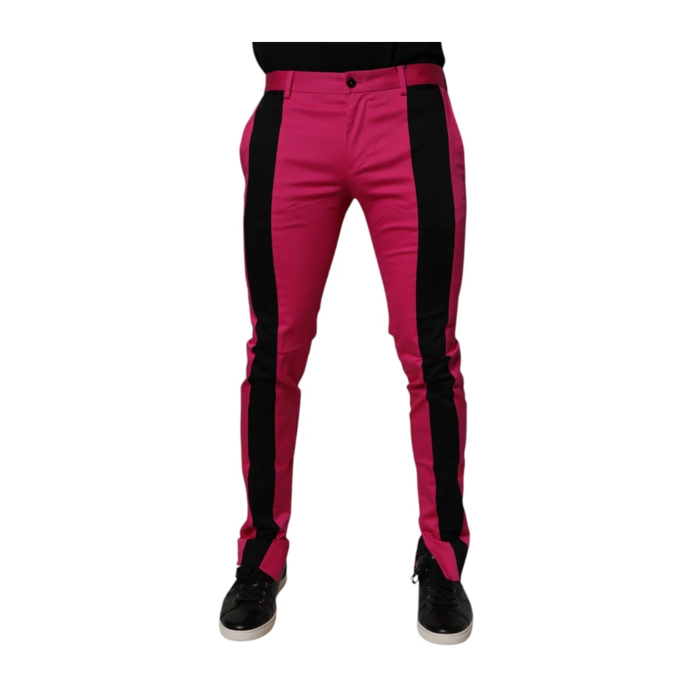 Dolce & Gabbana Men's Pink Italian Stripe Dress Trousers - Slim-Fit Trousers - M - Trousers