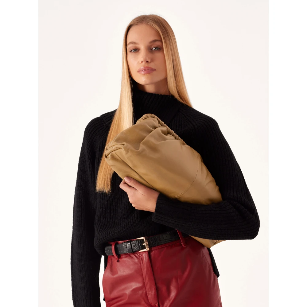 Kazar Leren handtas met metalen frame Brown Dames