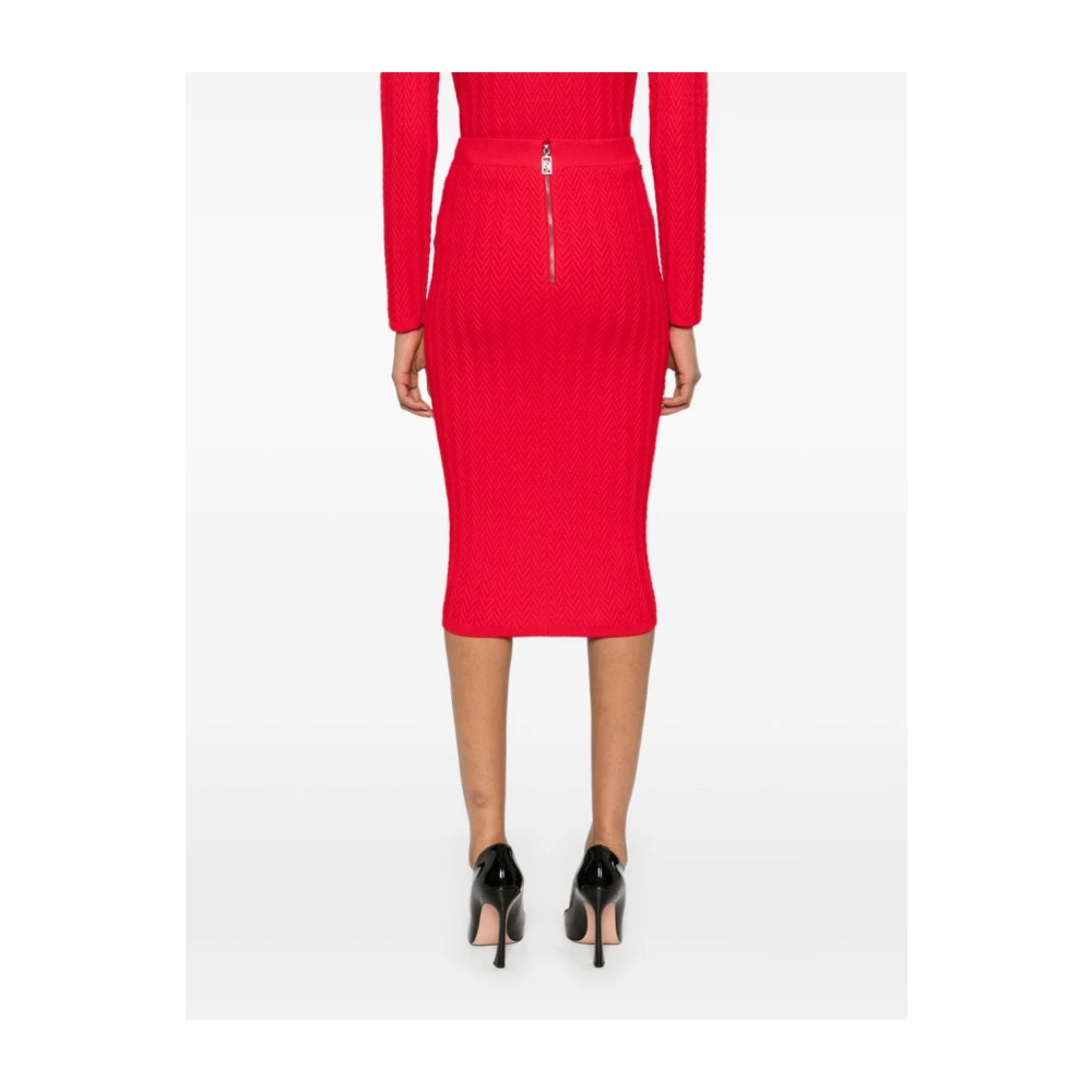Elisabetta Franchi Karmozijn Herringbone Gebreide Rok Red Dames