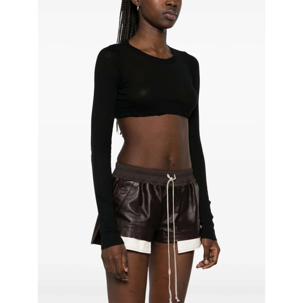 Rick Owens Zwarte Semi-Transparante Crop Top Lange Mouw Black Dames