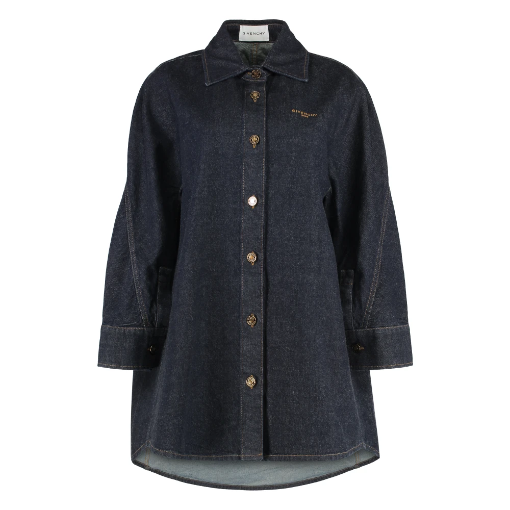 Givenchy Women's Blue Rounded Hem Denim Shirt 100% Cotton