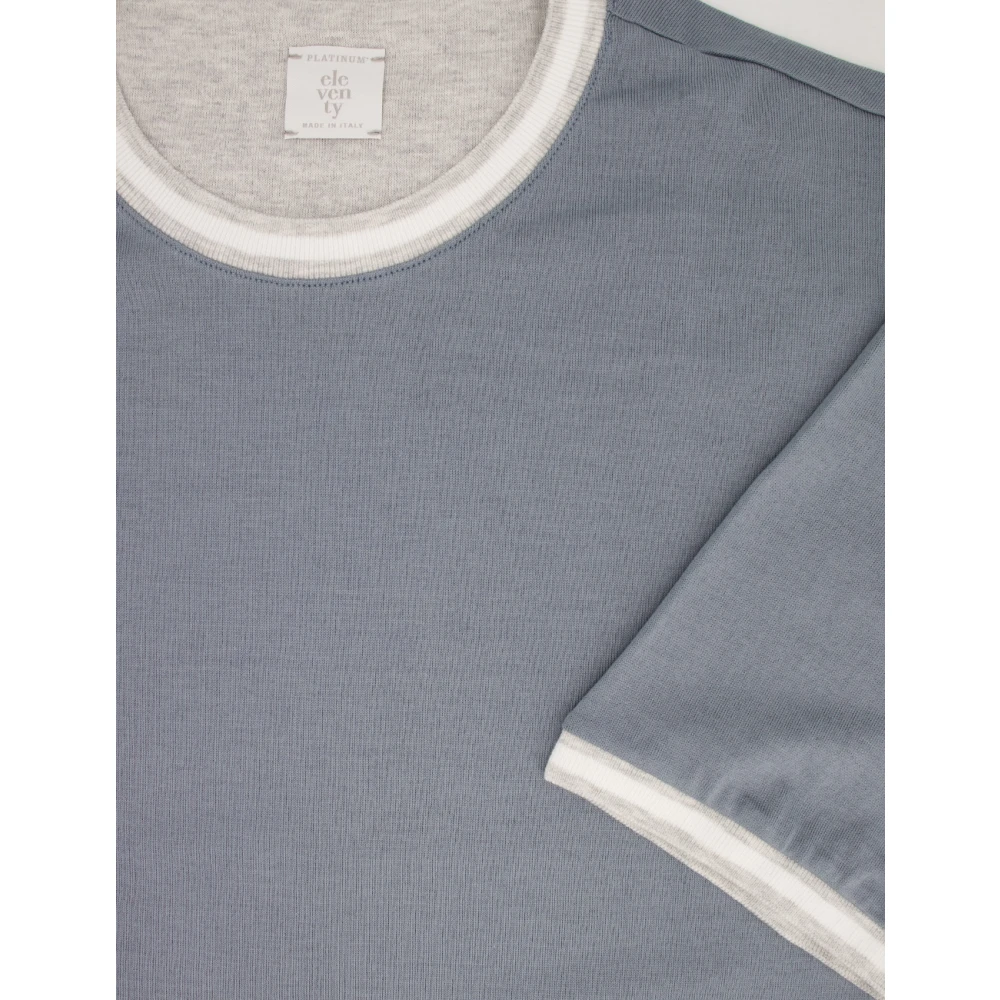 Eleventy Katoenen Crew-neck T-shirt met Stijlvol Contrast Blue Heren