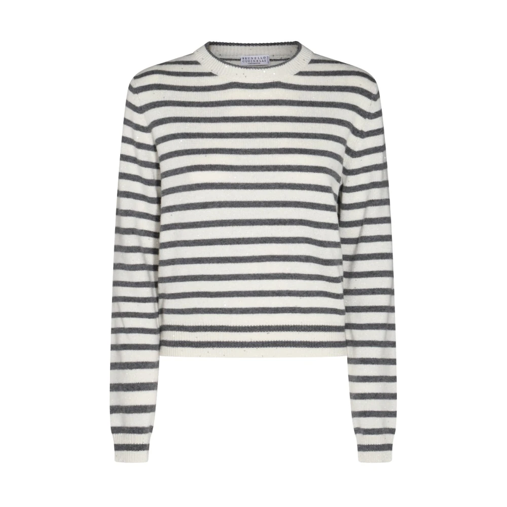BRUNELLO CUCINELLI Gebreide wollen truien in wit en zwart White Dames