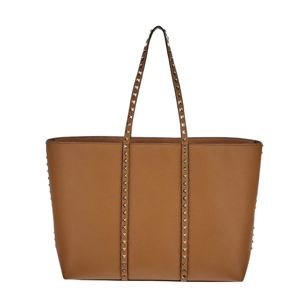 Valentino Garavani Studded Leren Tote Tas Beige Dames