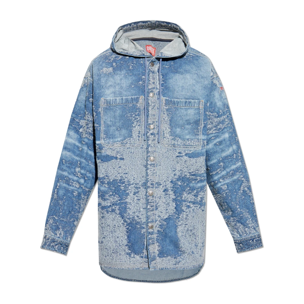 Diesel Uomo Blu Camicia Di Jeans Con Cappuccio