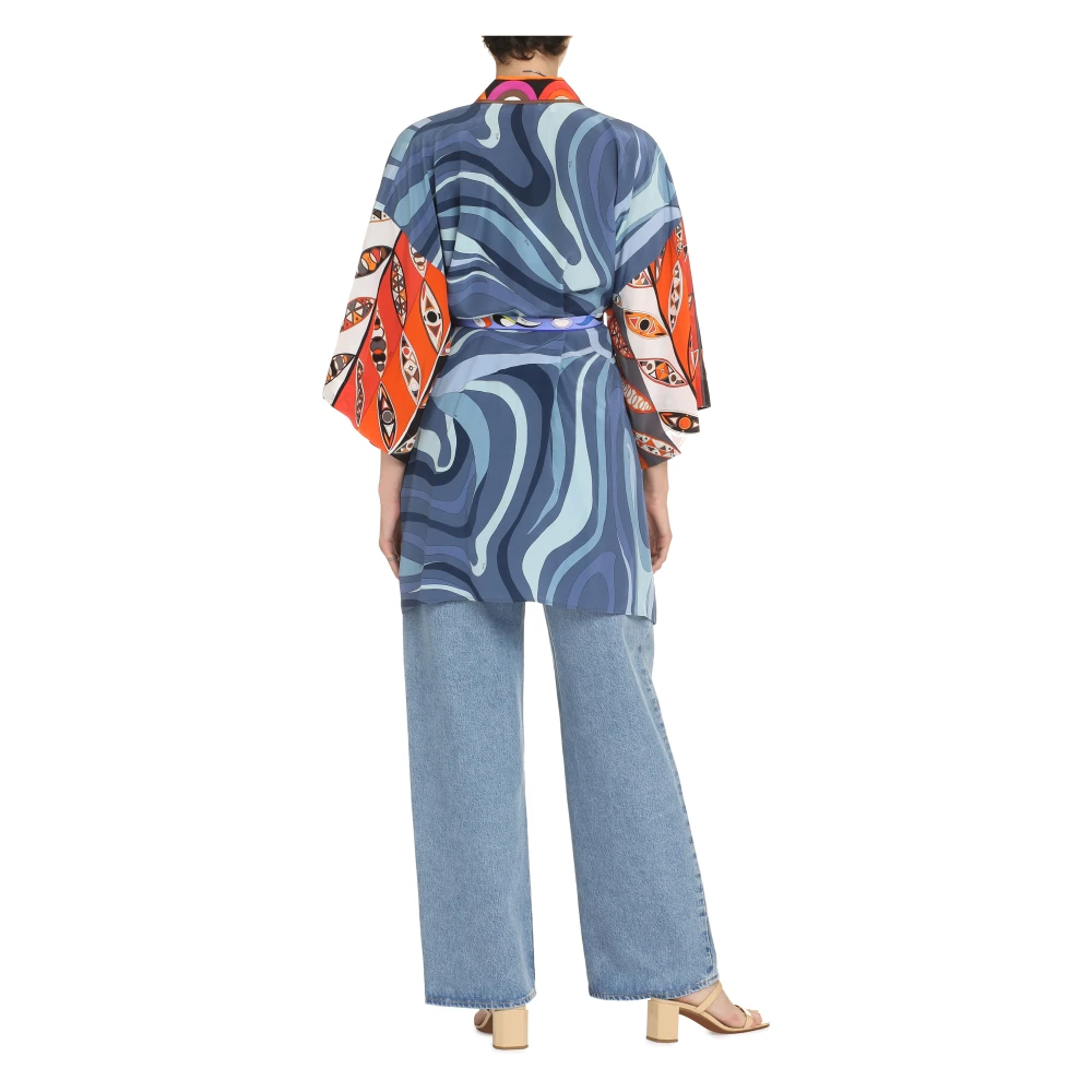 EMILIO PUCCI Zijden nachtjapon met Marmo e Girandole Print Blue Dames