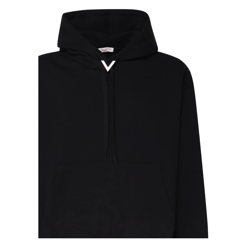 Valentino Garavani Zwarte Katoenen Hoodie Kangoeroezakken Black Heren