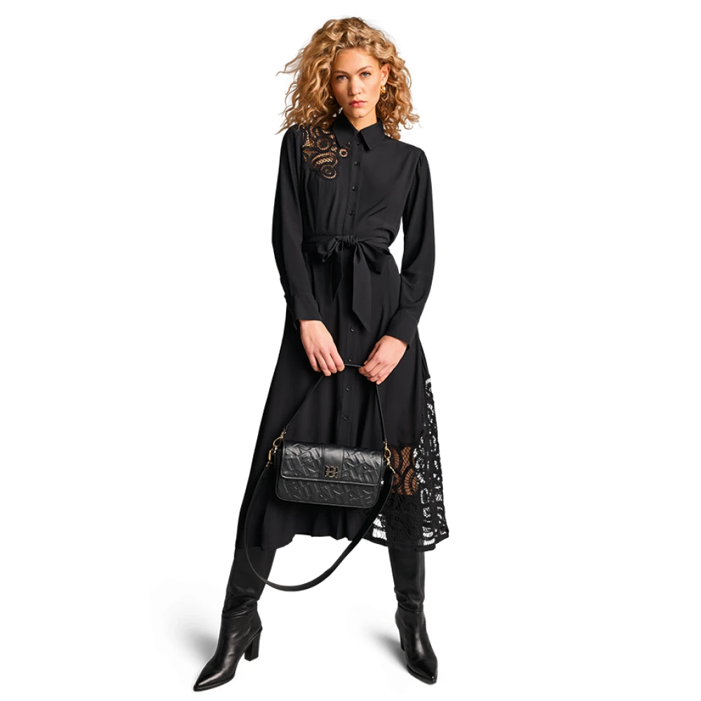 RIANI Elegante Zwarte Jurk met Macramé Details Black Dames