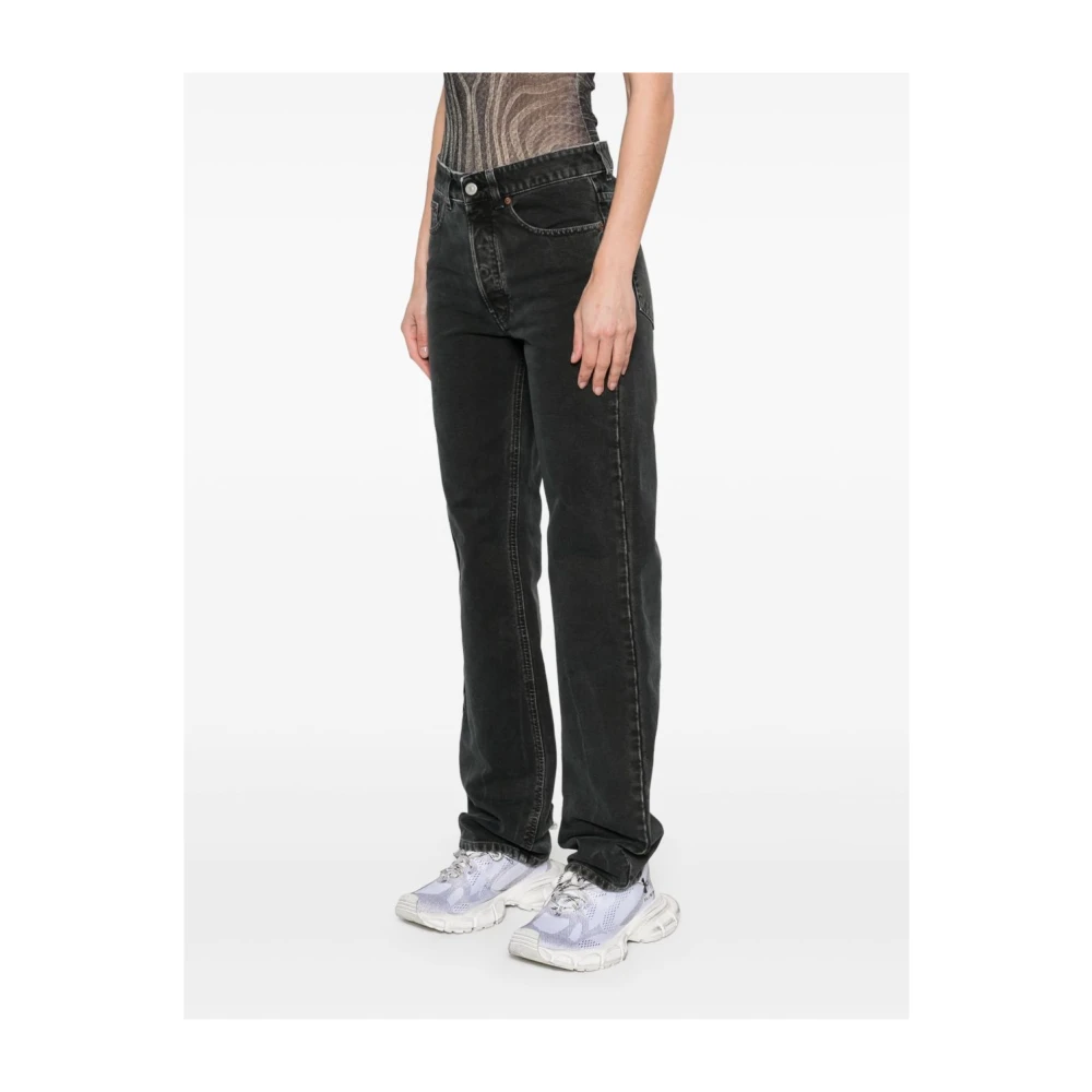 MM6 Maison Margiela Zwarte Straight Jeans met Handtekeninglogo Black Dames