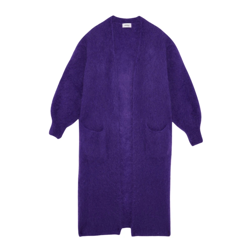 Ottod'Ame Fluffy Mohair Lang Shirt Cardigan met Zakken Purple Dames