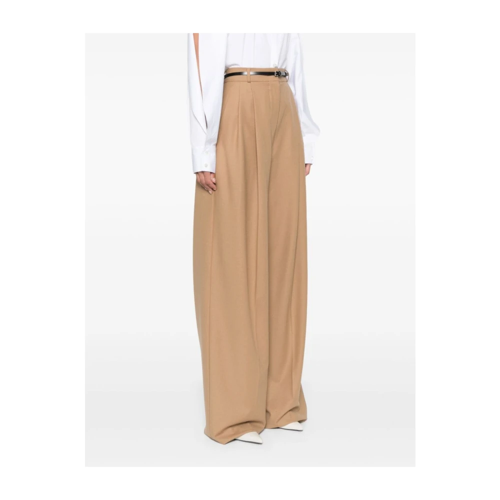 SPORTMAX Beige Wollen Blend Wijde Pijp Broek Beige Dames