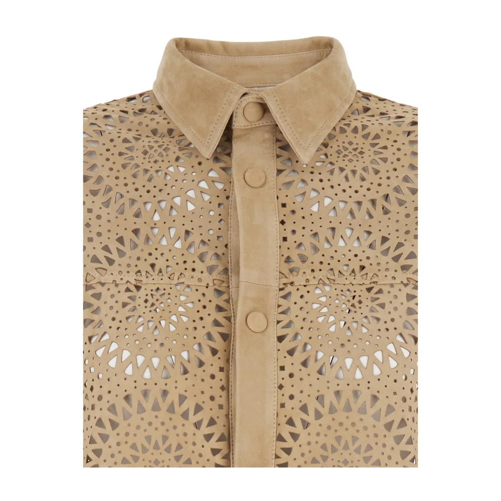 Eleventy Beige Klassieke Kraag Geperforeerde Shirt Beige Dames