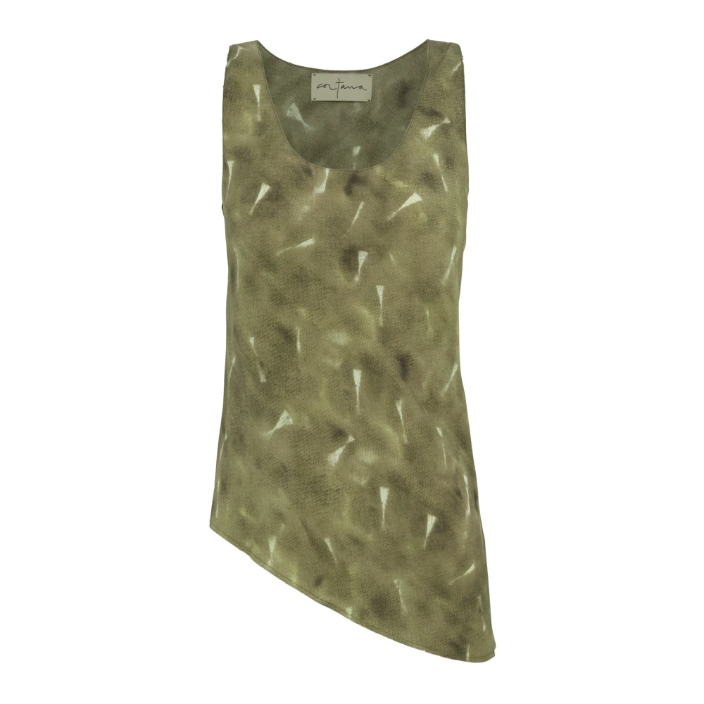 Cortana Elise top in biologische zijde pua print Green Dames