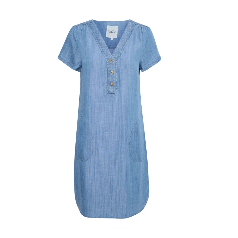 Part Two Blue Short Dresses, Female, Xs, Denim Dress With V-Neck