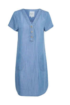 Blå Denim Klänning med V-Hals