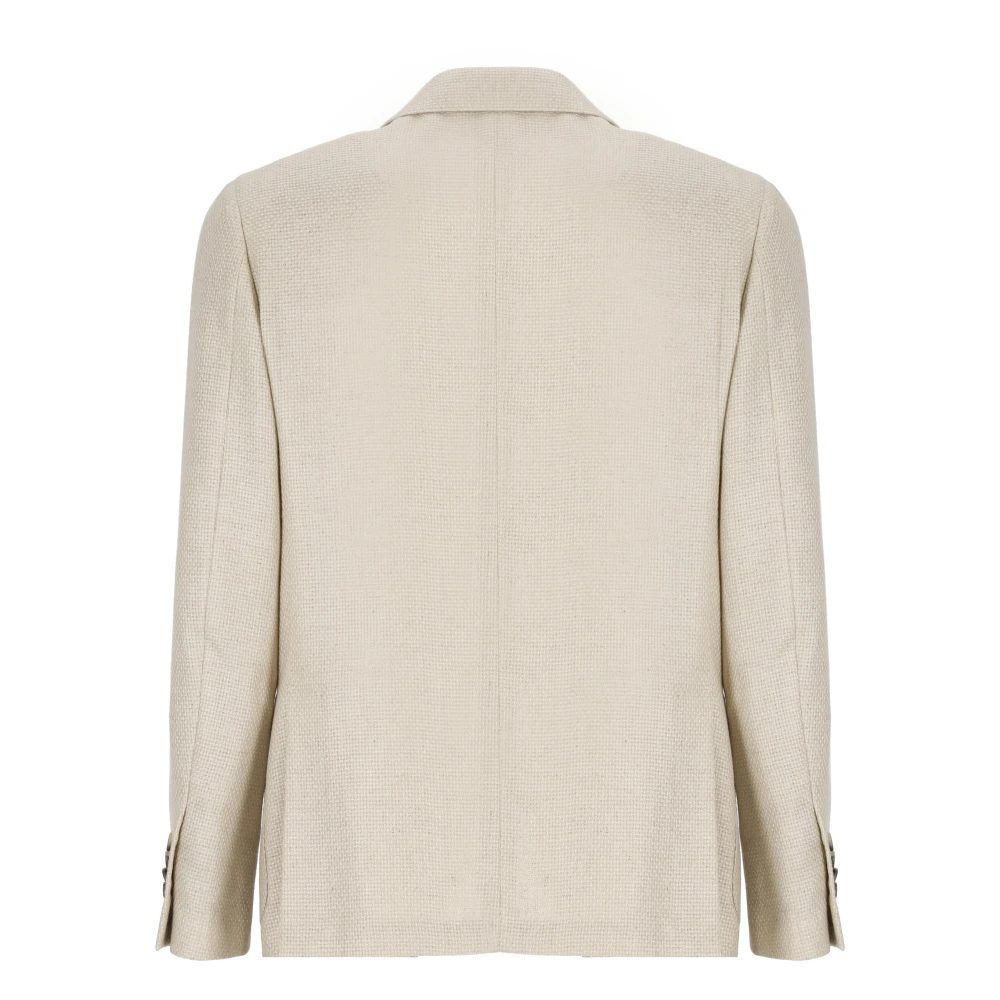 Lardini Beige Kasjmier Zijden Jas Peak Revers Beige Heren