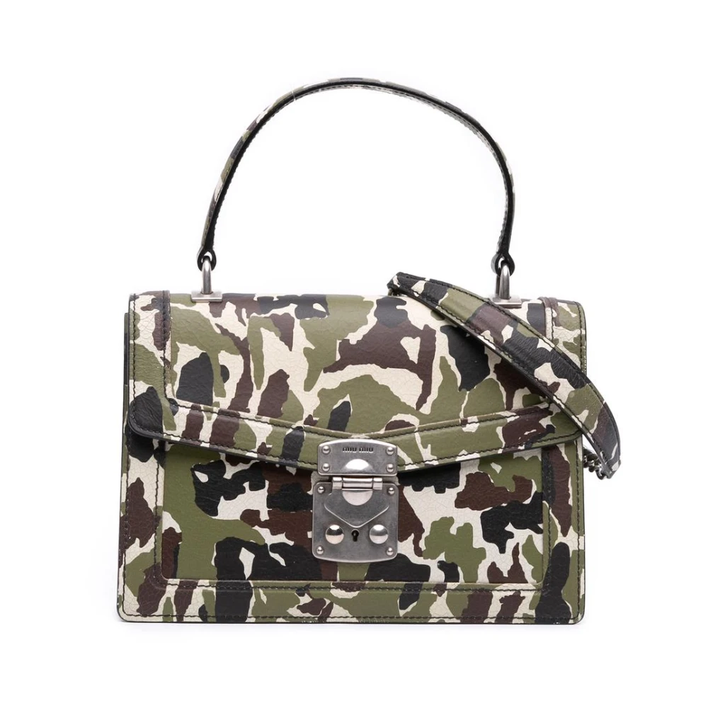 Miu Miu Pre-Owned Women's Green Pre-Owned Printed Leather Handbag