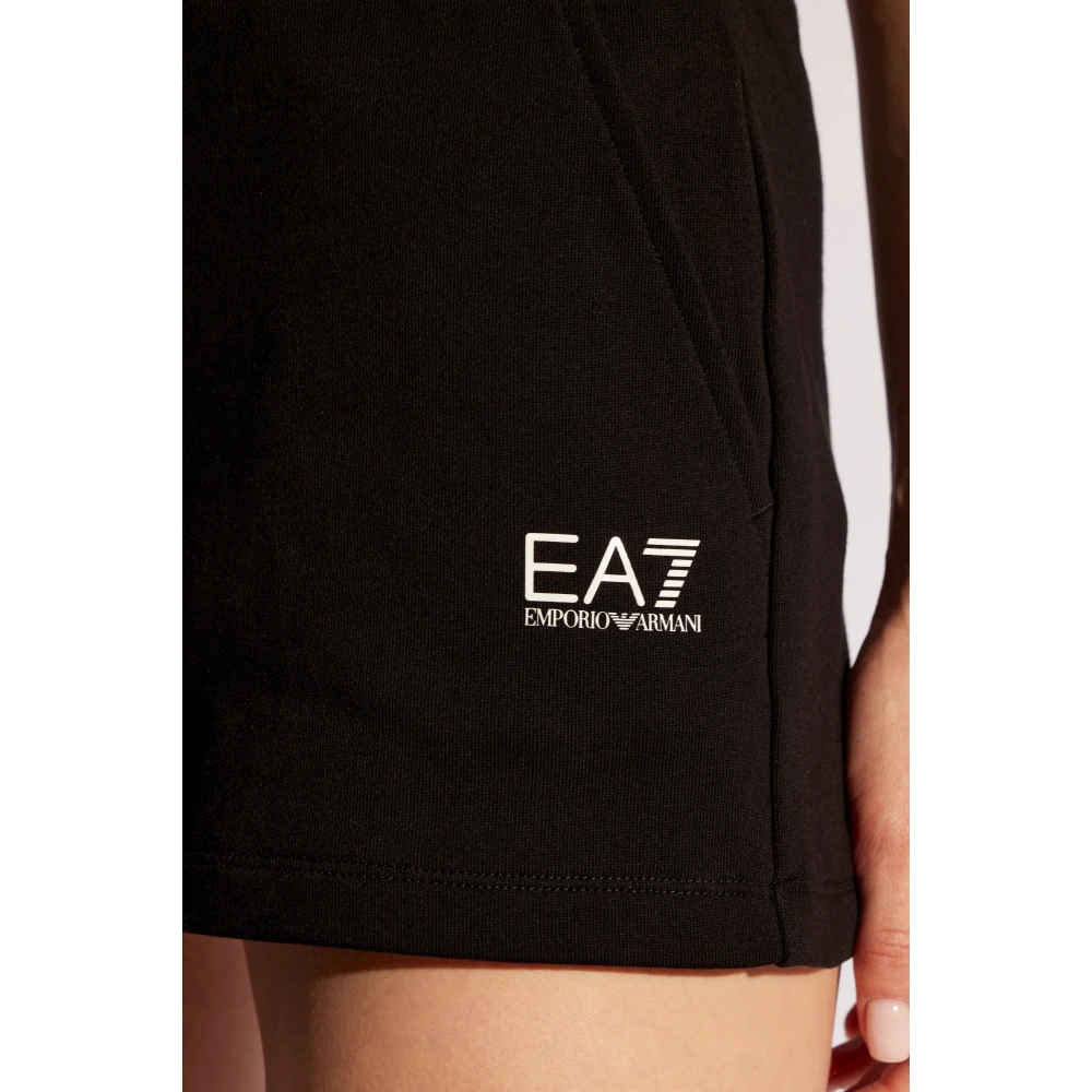 Emporio Armani EA7 Katoenen shorts met logo Black Dames