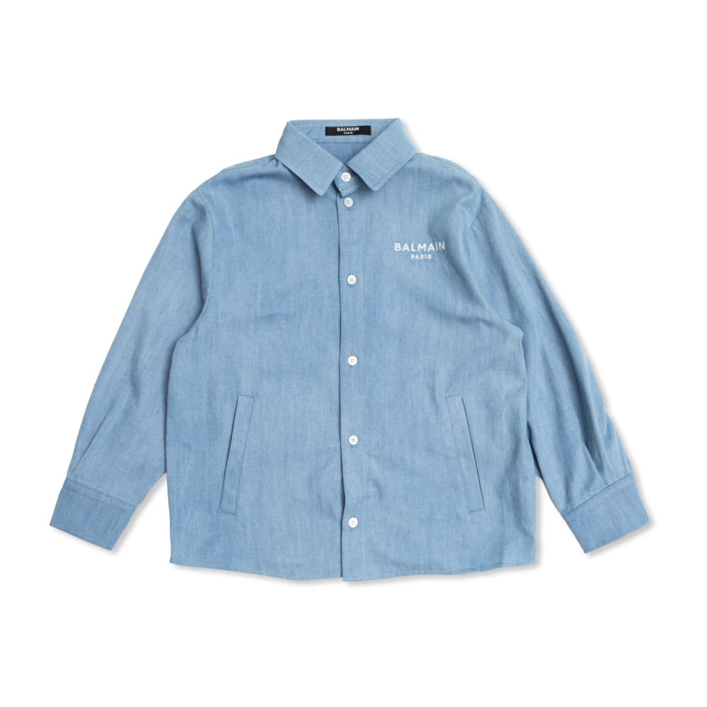 Balmain Unisex Blue Shirt With Embroidered Logo