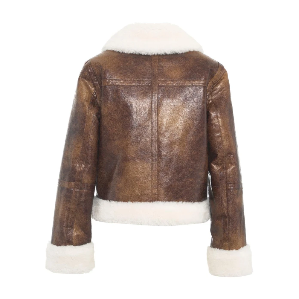 Stand Studio Luxe Faux Fur Shearling Jas Brown Dames