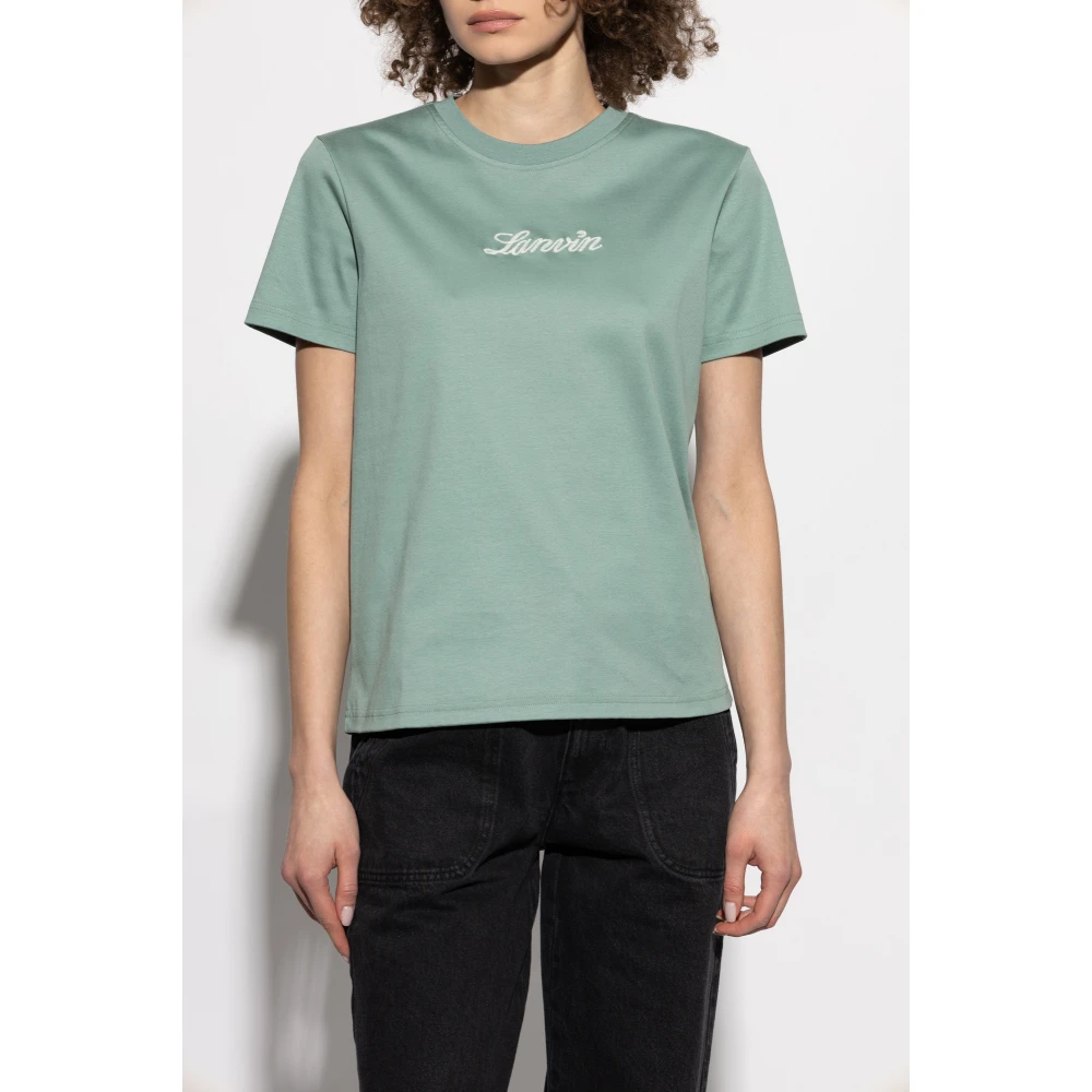 Lanvin T-shirt met geborduurd logo Green Dames