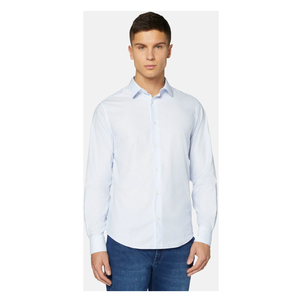 Boggi Milano Nylon Stretch Gestreepte Tokyo Kraag Slim Fit Blue Heren