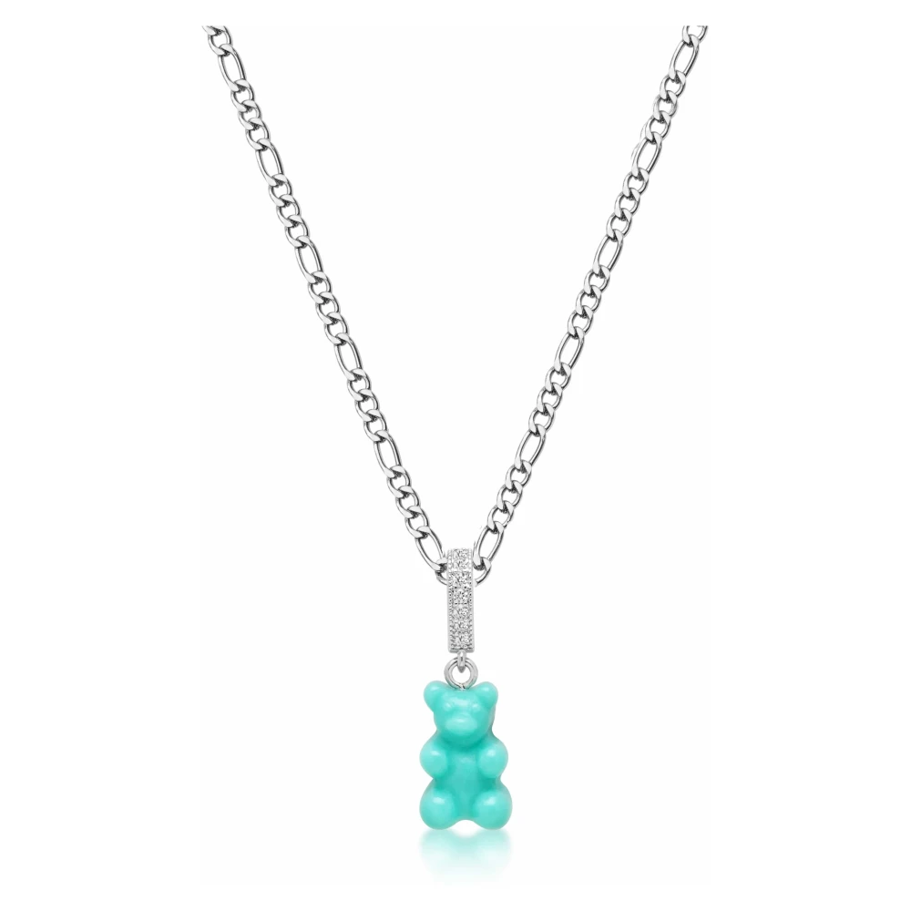 Mens Silver Necklace with Turquoise Gummy Bear