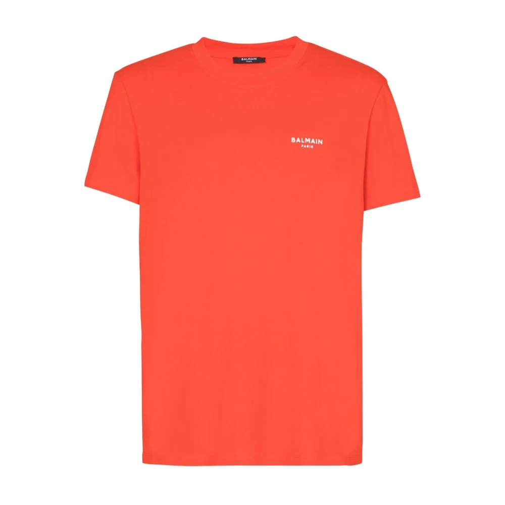 Balmain Oranje Logo Crew Neck T-shirts en Polos Red Heren
