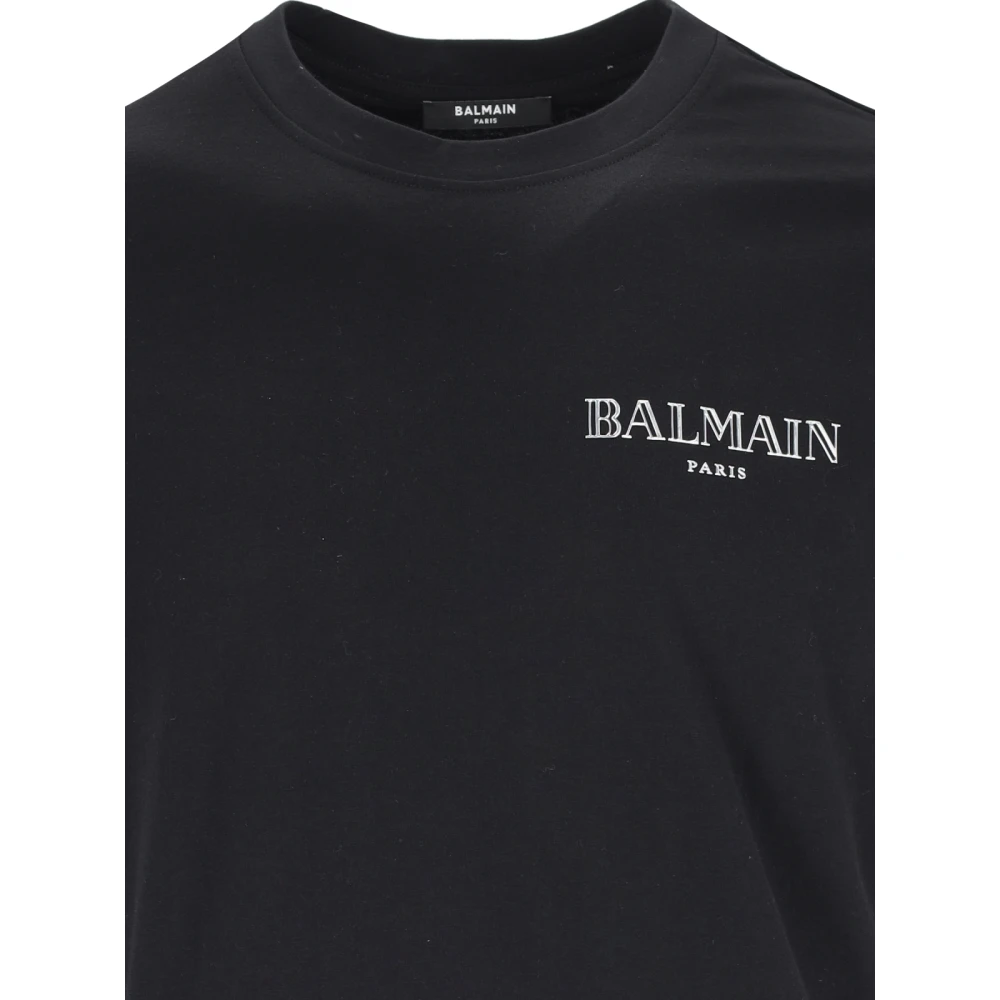 Balmain Zwart Logo Print Crewneck T-shirt Black Heren