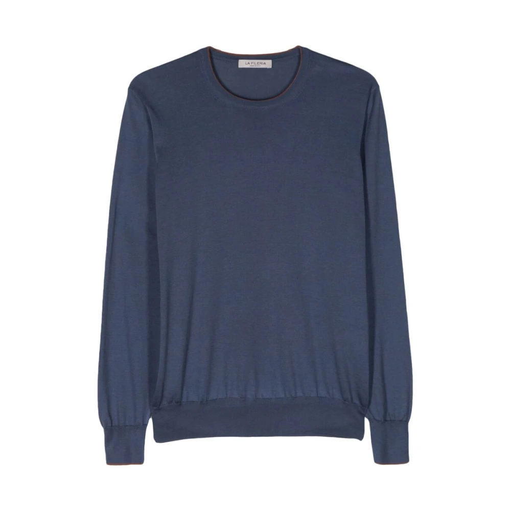 La Fileria Navy Blue Zijde-Katoen Blend Sweater Blue Heren